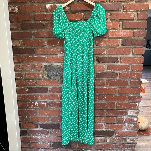 & Other Stories women's floral puff sleeve midi dress with slit green size 4 - Picture 2 of 14